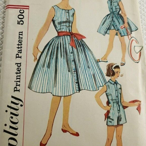 Vintage 50s Simplicity Pattern Girls Dress Romper Circle Skirt Size 10 #2521 - Picture 1 of 5